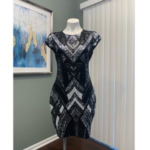 Express Aztec Sequin Embellished Cap Sleeve Dress